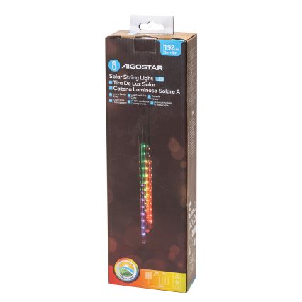 Aigostar - Catena di Natale solare a LED 192xLED/8m IP65 1200 mAh multicolore