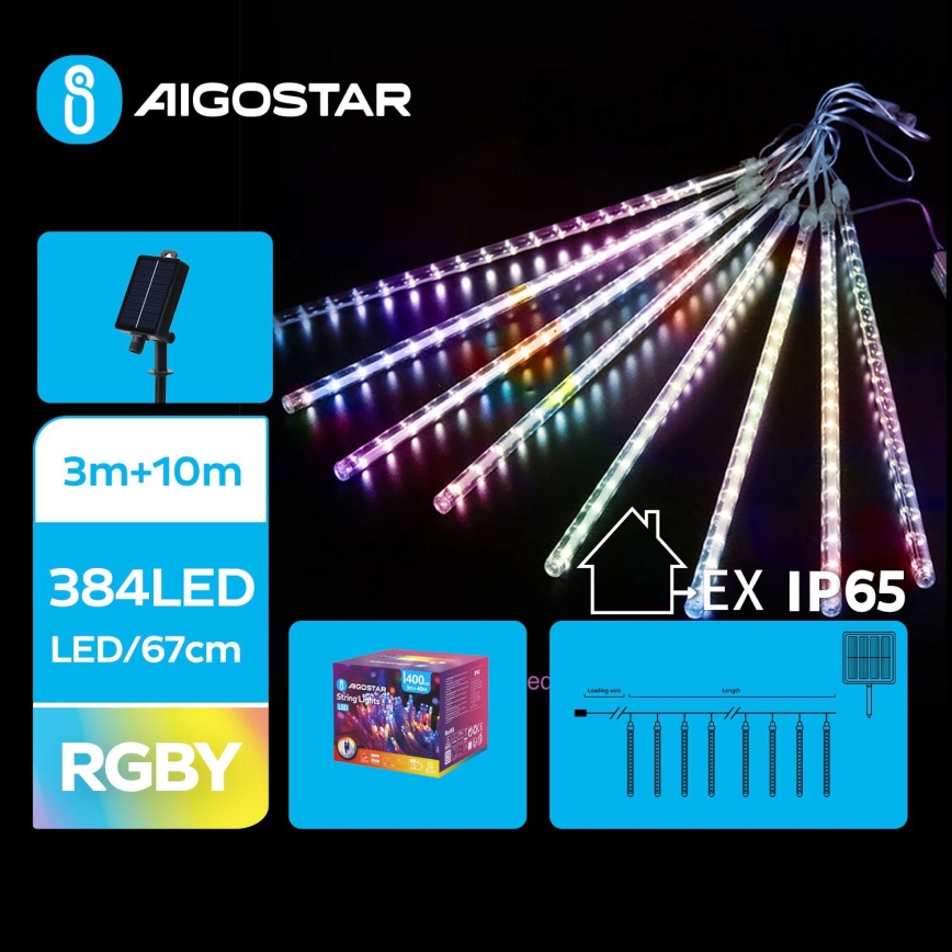 Aigostar - Catena di Natale solare a LED 384xLED/13m IP65 1200 mAh multicolore