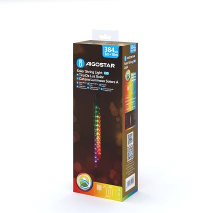 Aigostar - Catena di Natale solare a LED 384xLED/13m IP65 1200 mAh multicolore