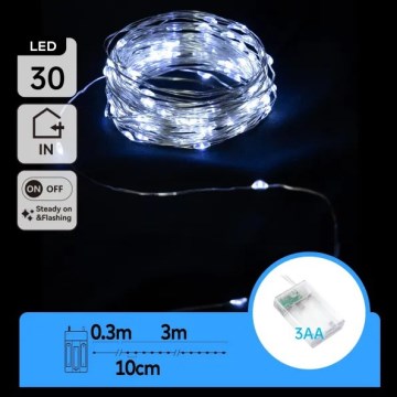 Aigostar - Catena LED 30xLED/3xAA 3,3 m bianco freddo