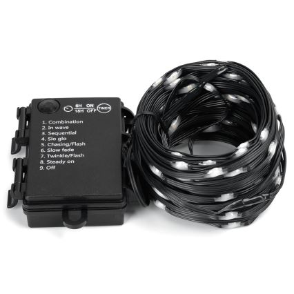 Aigostar - Catena luminosa LED da esterno per Natale 150xLED/8 funzioni/3xAA 15,3m IP44 bianco freddo