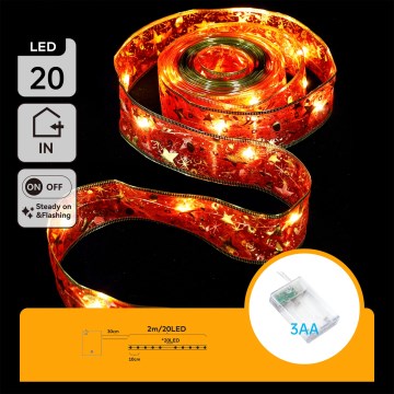Aigostar - Catena LED natalizia 20xLED/3xAA 2 m bianco caldo rosso