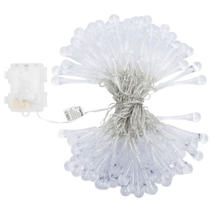 Aigostar - Catena luminosa natalizia LED da esterno, 100 LED, 8 funzioni, 3xAA, 10 m, IP44, bianco caldo, lampadine a goccia