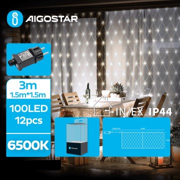 Aigostar- Catena LED natalizia da esterno 100xLED/8 funzioni 4,5x1,5m IP44 bianco freddo