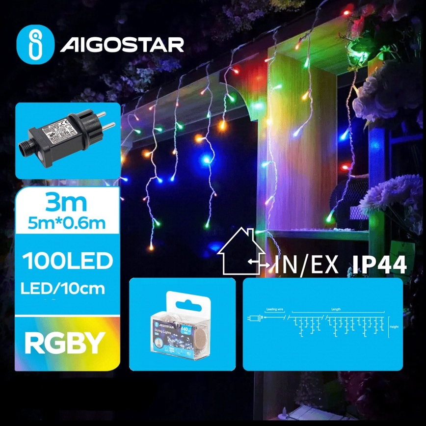 Aigostar - Catena LED natalizia da esterno 100xLED/8 funzioni 8x0,6m IP44 multicolore
