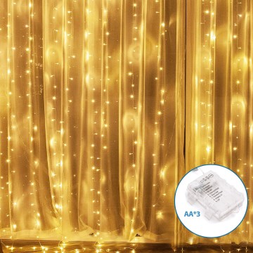Aigostar - Catena LED natalizia da esterno 200xLED/8 funzioni 3xAA 5x2m IP44 bianco caldo