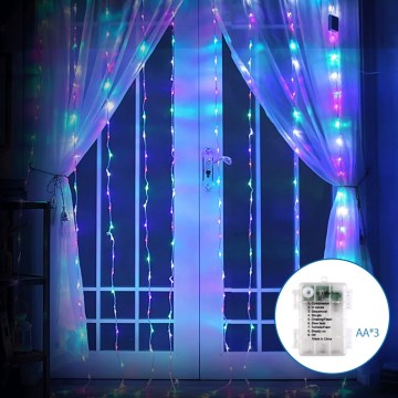 Aigostar - Catena LED natalizia da esterno 200xLED/8 funzioni 3xAA 5x2m IP44 multicolore