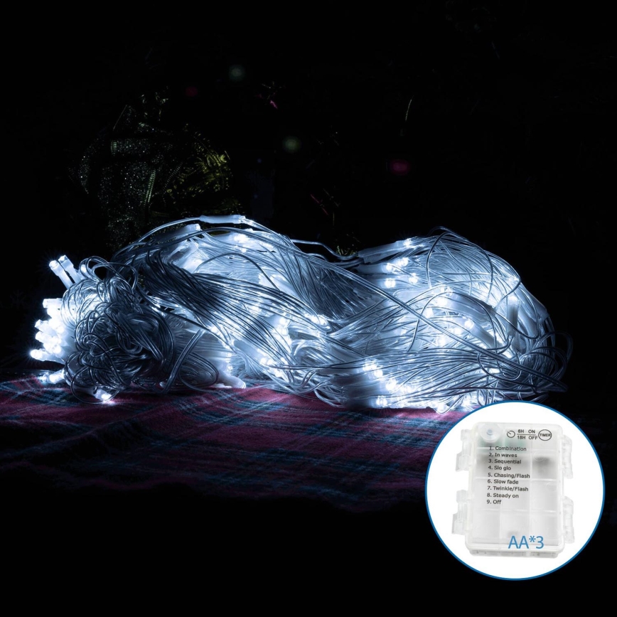 Aigostar - Catena LED natalizia da esterno 200xLED/8 funzioni/3xAA 6x1,5m IP44 bianco freddo