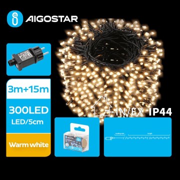 Aigostar - Catena LED natalizia da esterno 300xLED/8 funzioni 18m IP44 bianco caldo