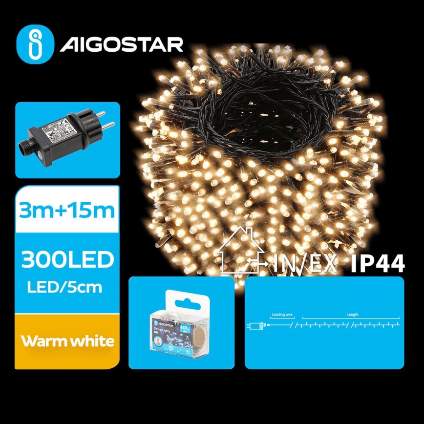 Aigostar - Catena LED natalizia da esterno 300xLED/8 funzioni 18m IP44 bianco caldo