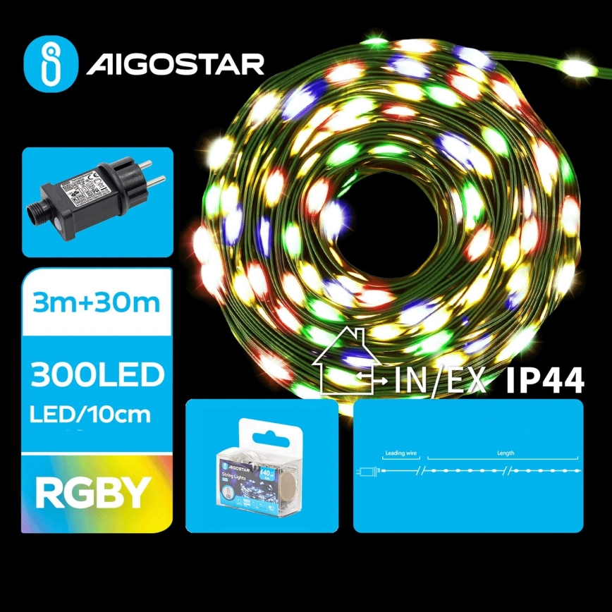 Aigostar - Catena LED natalizia da esterno 300xLED/8 funzioni 33m IP44 multicolore