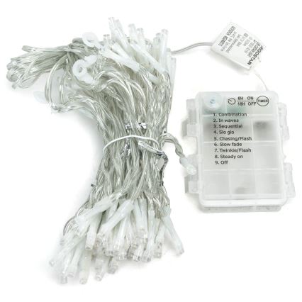 Aigostar-Catena LED natalizia da esterno 300xLED/8 funzioni 3xAA 6x2m IP44 bianco freddo
