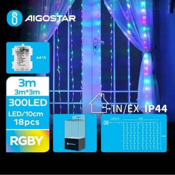Aigostar - Catena LED natalizia da esterno 300xLED/8 funzioni 3xAA 6x3m IP44 multicolore