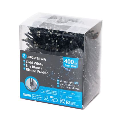 Aigostar - Catena LED natalizia da esterno 400xLED/8 funzioni 13m IP44 bianco freddo