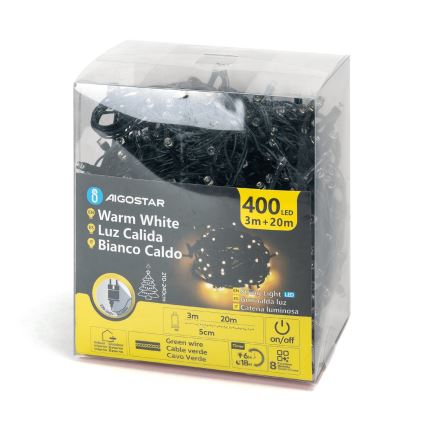 Aigostar - Catena LED natalizia da esterno 400xLED/8 funzioni 23m IP44 bianco caldo