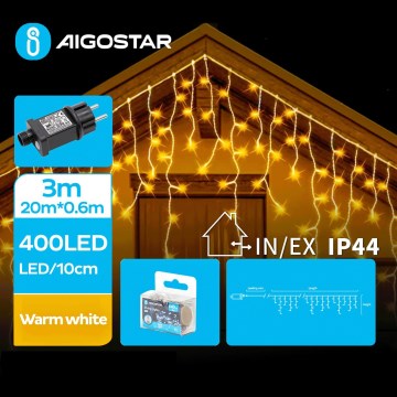 Aigostar - Catena LED natalizia da esterno 400xLED/8 funzioni 23x0,6m IP44 bianco caldo