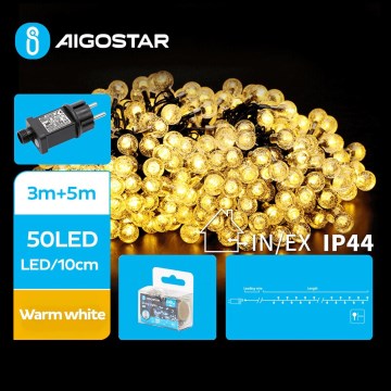 Aigostar - Catena LED natalizia da esterno 50xLED/8 funzioni 8m IP44 bianco caldo