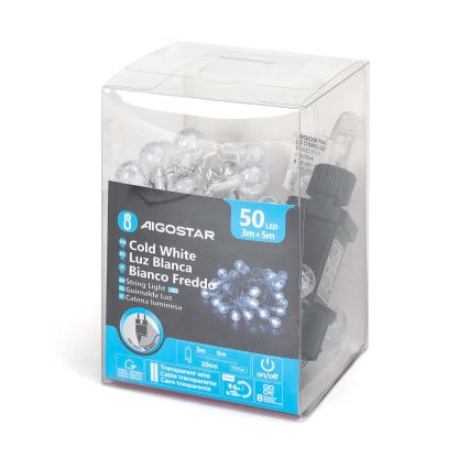 Aigostar - Catena LED natalizia da esterno 50xLED/8 funzioni 8m IP44 bianco freddo