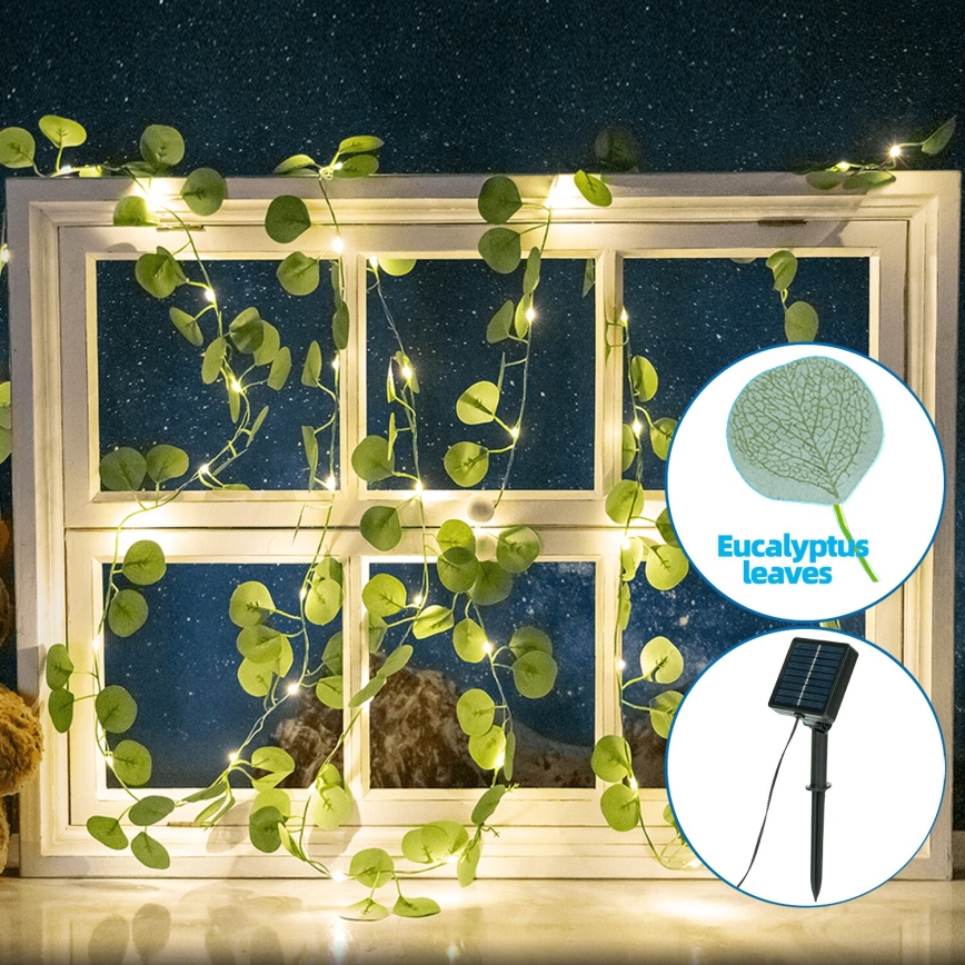 Aigostar - Catena LED solare 100xLED/12m IP65 300 mAh bianco caldo eucalipto