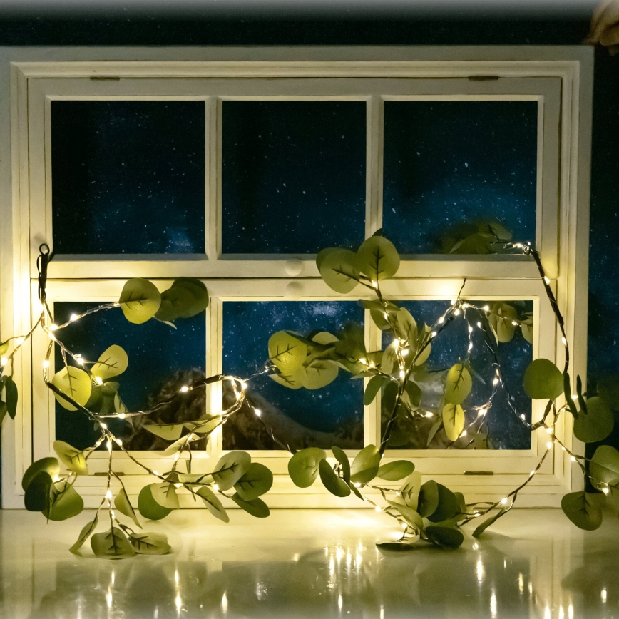 Aigostar - Catena LED solare 110xLED/4m IP65 bianco caldo eucalipto