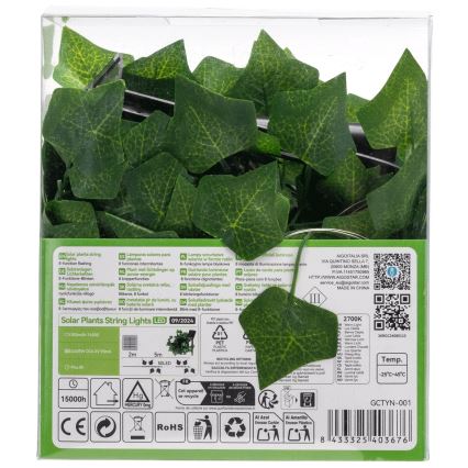 Aigostar - Catena LED solare 50xLED/7m IP65 bianco caldo ivy