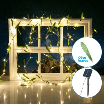 Aigostar - Catena LED solare 50xLED/7m IP65 bianco caldo oliva