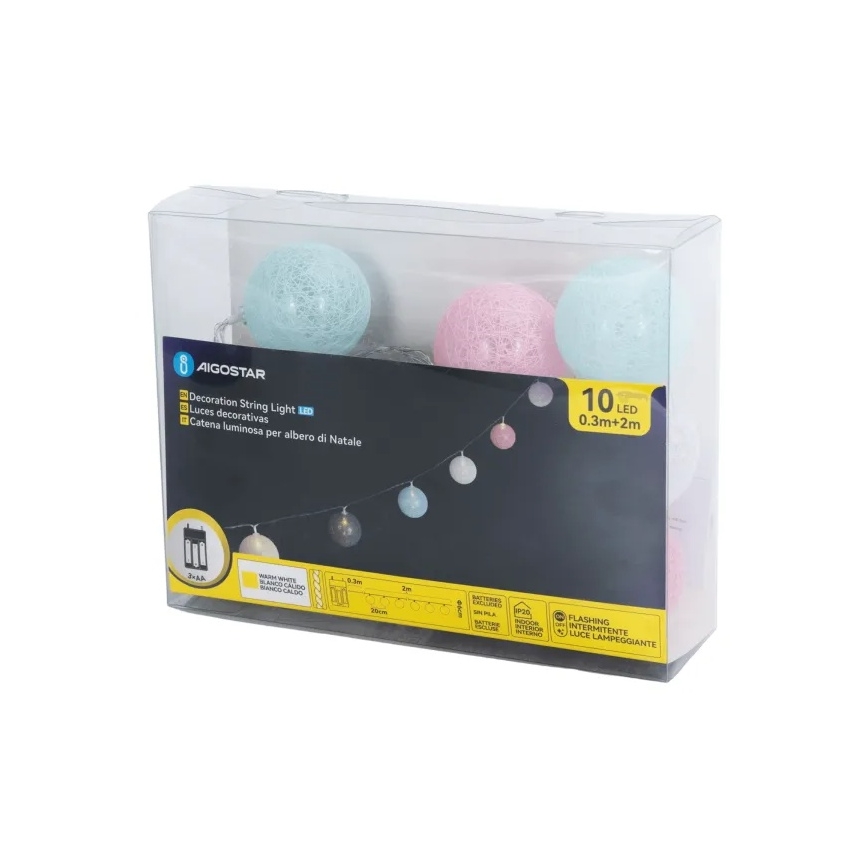 Aigostar - catena luminosa a LED 10xLED/3xAA 2 m bianco caldo