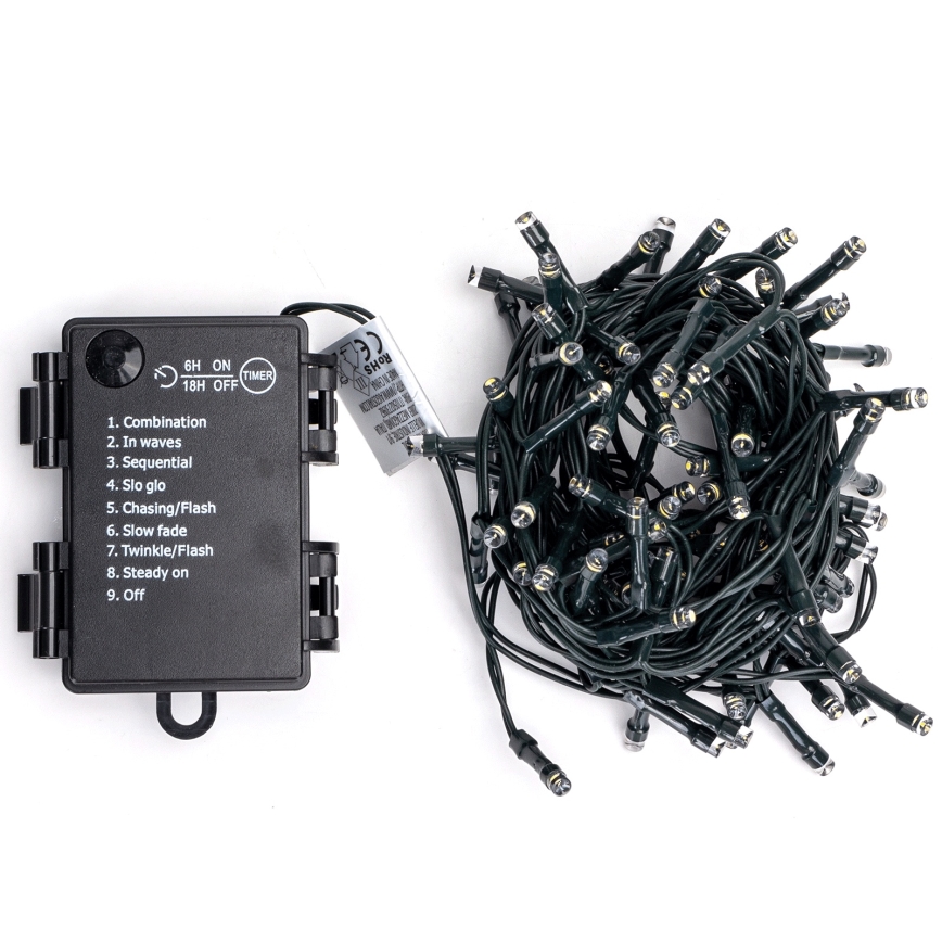 Aigostar - Catena luminosa natalizia LED per esterni 100 LED/8 funzioni 3xAA 5,3 m IP44 multicolore