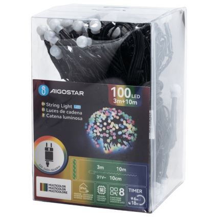 Aigostar - LED Catena decorativa da esterno 100xLED/8 funzioni 10 m IP44 multicolore