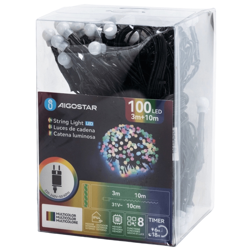 Aigostar - LED Catena decorativa da esterno 100xLED/8 funzioni 10 m IP44 multicolore