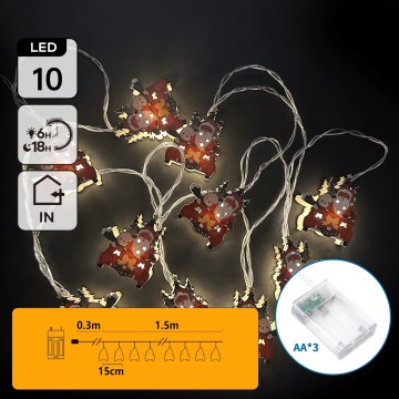 Aigostar - Catena luminosa di Natale a LED 10xLED/3xAA 1,5m bianco caldo slitte