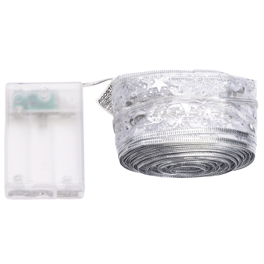 Aigostar - Catena luminosa LED 100xLED/3xAA 10 m bianco caldo argento