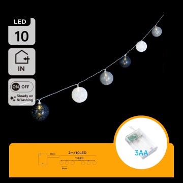Aigostar - Catena luminosa LED 10x, 2 m, alimentazione 3x AA, bianco caldo