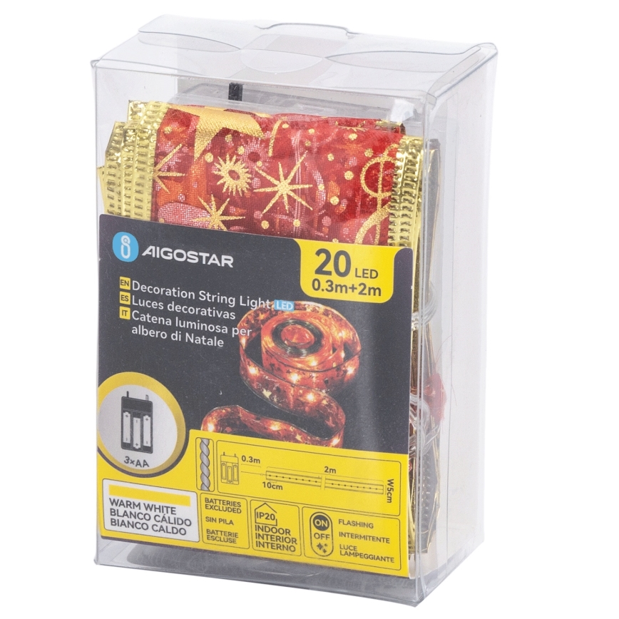 Aigostar - Catena luminosa natalizia LED 20xLED/3xAA 2 m bianco caldo e rosso