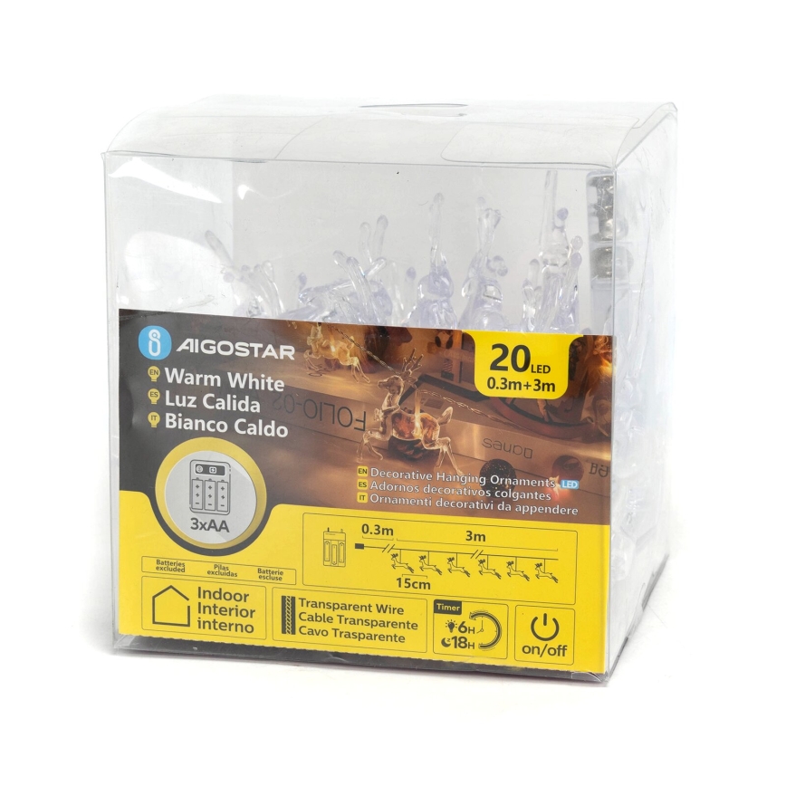 Aigostar - Catena luminosa LED 20xLED/3xAA 3,3m con renne