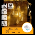 Aigostar - Catena luminosa LED da esterno 25 LED / 8 funzioni, alimentazione 3xAA, 2,5 m, IP44, bianco caldo, a goccia
