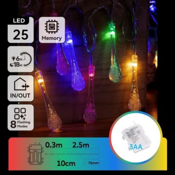 Aigostar - Catena luminosa LED da esterno 25xLED/8 funzioni 3xAA 2,5m IP44 gocce multicolori
