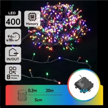 Aigostar - Catena luminosa LED da esterno per Natale 400xLED/8 funzioni 4xAA 20,3 m IP44 multicolore