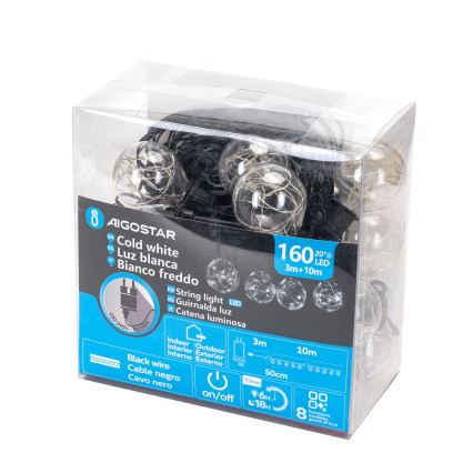 Aigostar - Catena luminosa decorativa da esterno con 160 LED, 10 m, IP44, bianco freddo