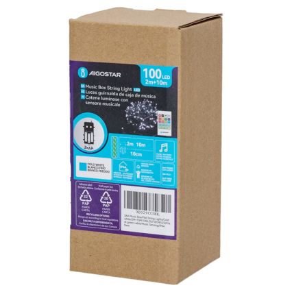Aigostar - LED dimmerabile ghirlanda natalizia da esterno con sensore di movimento 100xLED/3xAA 12m bianco freddo + telecomando