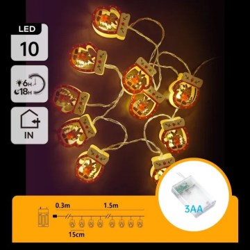 Aigostar - Catena luminosa LED natalizia 10xLED/3xAA 1,5m bianco caldo guanti