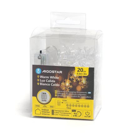 Aigostar - Catena luminosa LED natalizia 20xLED/3xAA 3,3m fiocchi