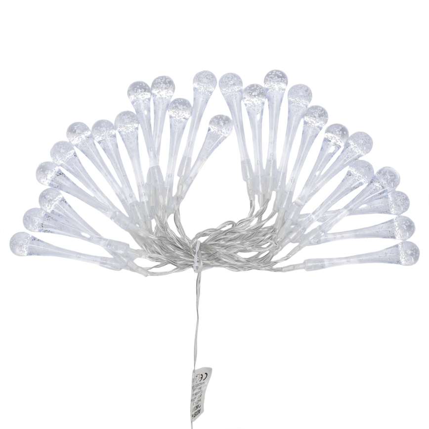 Aigostar - Catena luminosa LED da esterno 25 LED / 8 funzioni, alimentazione 3xAA, 2,5 m, IP44, bianco caldo, a goccia