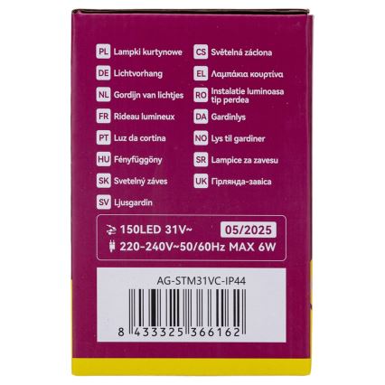 Aigostar - Catena luminosa natalizia da esterno a LED 150 LED/6W/230V/8 funzioni 1,5x1m IP44 bianco caldo + telecomando