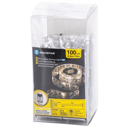 Aigostar - Catena luminosa natalizia a LED 100xLED/3xAA 10 m bianco caldo argento