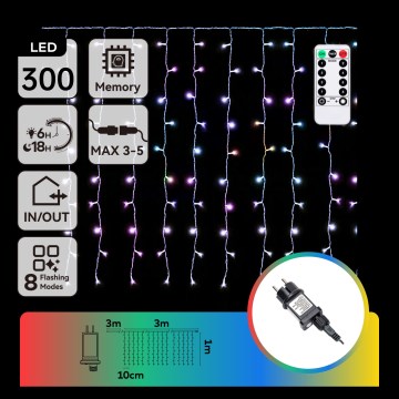 Aigostar - Catena luminosa LED RGBY per esterni, 300 LED / 8 funzioni, 3x1 m, IP44 + telecomando