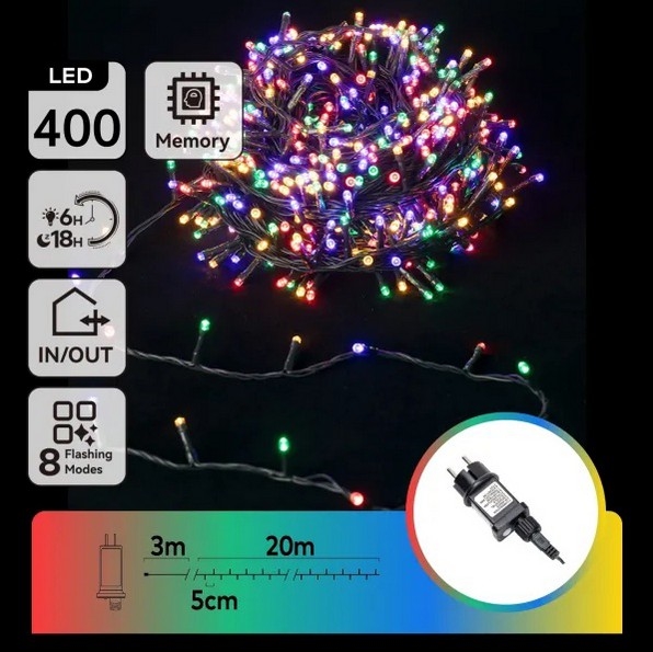 Aigostar - Catena luminosa LED RGBY per esterni, 400 LED, 8 funzioni, 20 m, IP44