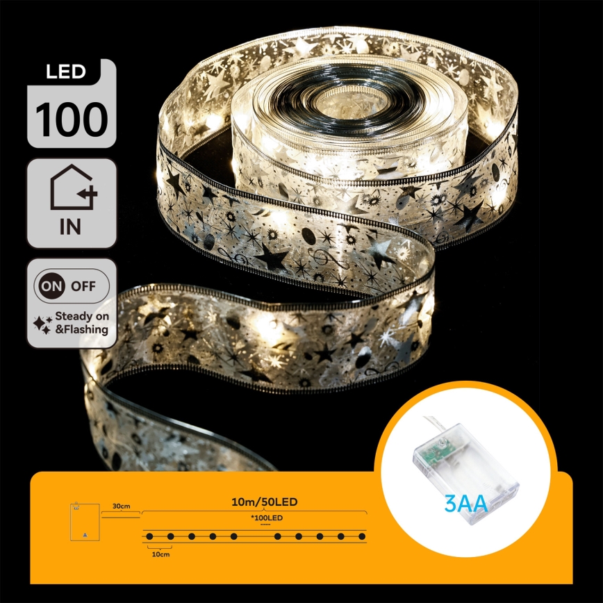 Aigostar - Catena luminosa natalizia a LED 100xLED/3xAA 10 m bianco caldo argento