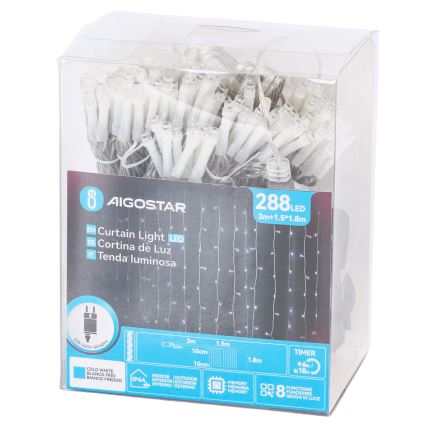 Aigostar - Catena luminosa natalizia LED da esterno 288 LED/8 funzioni 1,5x1,8 m IP44 bianco freddo