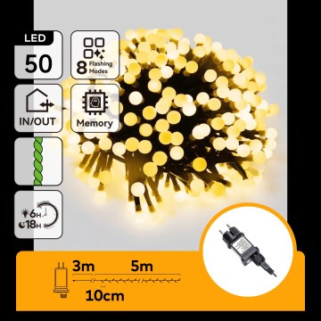 Aigostar - Catena luminosa natalizia a LED per esterni, 50 LED, 8 funzioni, 8 m, IP44, bianco caldo